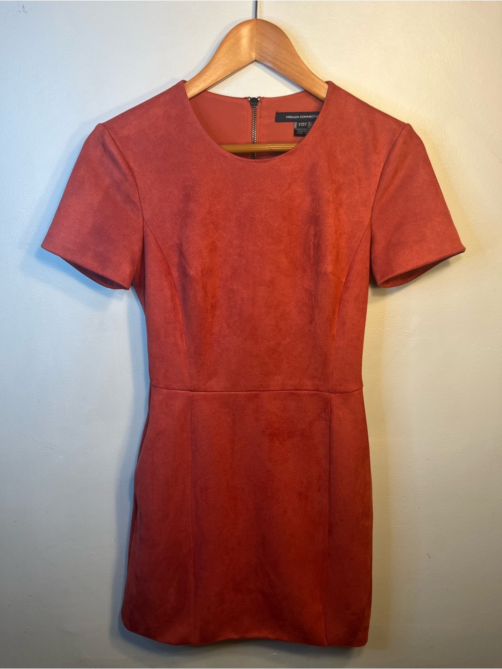 French Connection Rust Short Sleeve Micro Suede Sheath Dress Size 2